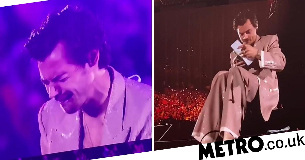 Harry Styles ‘in tears of joy’ as he shares fan’s baby’s gender reveal on stage